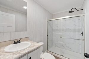 Bathroom interior of a manufactured home sold by Northern Mobile Homes, a mobile home dealer in Seabrook NH