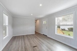 Living room interior of a manufactured home sold by Northern Mobile Homes, a mobile home retailer in Seabrook NH